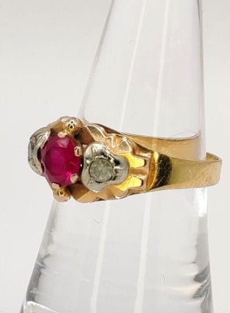Bague 54.5 Bague tank Art déco en or rose 18K rubis et diamants 58 Facettes