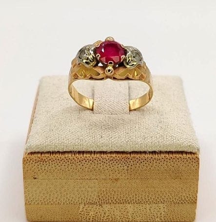 Bague 54.5 Bague tank Art déco en or rose 18K rubis et diamants 58 Facettes