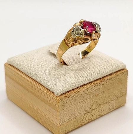 Bague 54.5 Bague tank Art déco en or rose 18K rubis et diamants 58 Facettes
