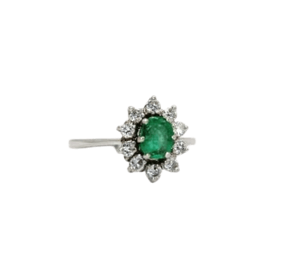 Bague Bague marguerite en or gris 18K à émeraude et diamants 58 Facettes