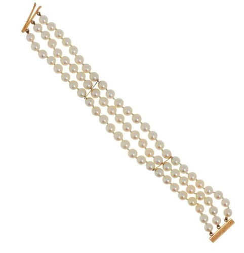 Bracelet Bracelet trois rangs de perles de culture en or rose 18k 58 Facettes