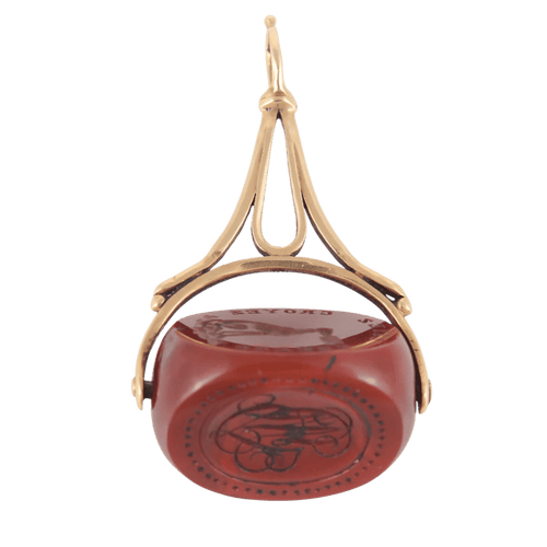 Pendentif Cachet à devise - Pendentif en or jaune 18 ct et agate rouge 58 Facettes 1