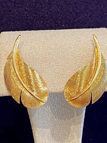 Boucles d'oreilles Hermès - Boucles d'oreilles Plumes vintage en or jaune 750 58 Facettes