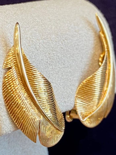Boucles d'oreilles Hermès - Boucles d'oreilles Plumes vintage en or jaune 750 58 Facettes