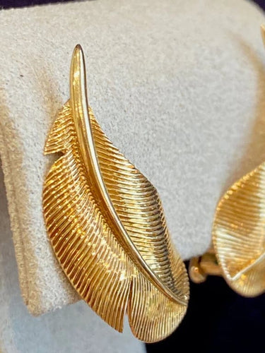 Boucles d'oreilles Hermès - Boucles d'oreilles Plumes vintage en or jaune 750 58 Facettes