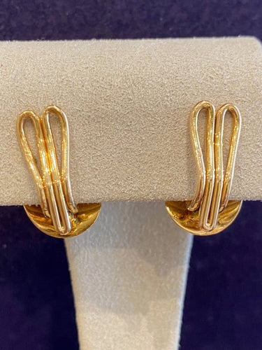 Boucles d'oreilles Hermès - Boucles d'oreilles Plumes vintage en or jaune 750 58 Facettes