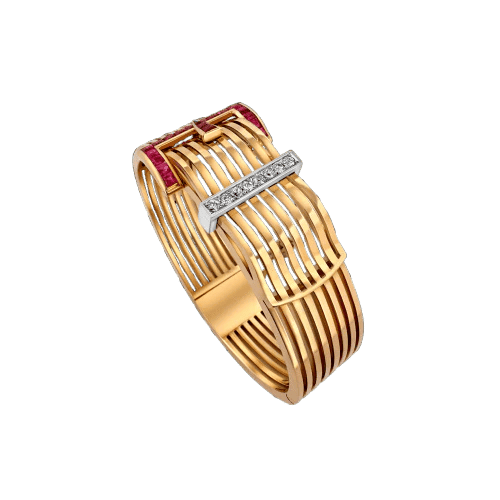 Bracelet Bracelet Art déco portugais en or 19,2 carats avec rubis et diamants 58 Facettes A3