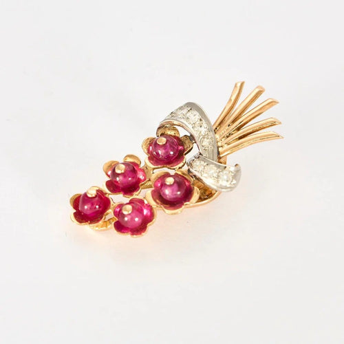 Boucles d'oreilles Boucles d'oreilles vintage grappe en or jaune, rubis et diamants 58 Facettes