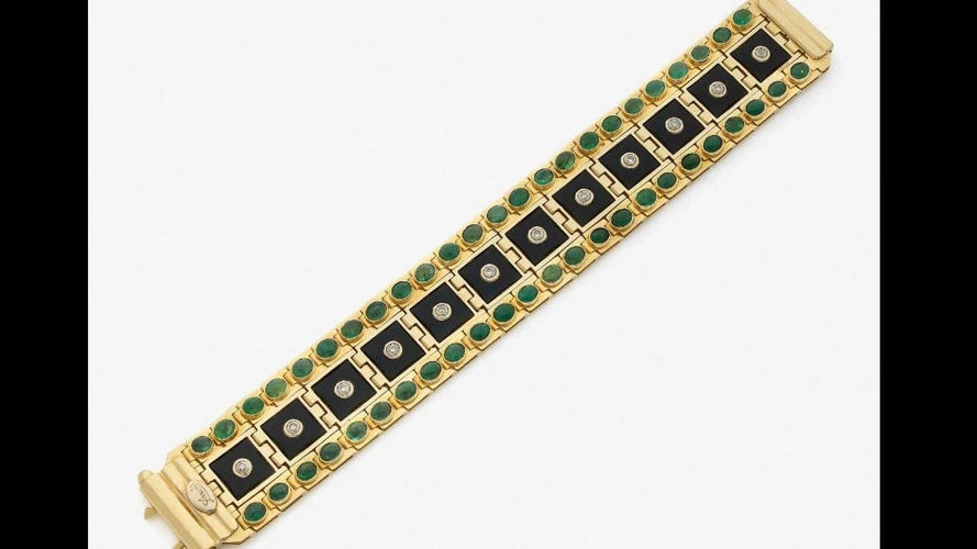 Bracelet Zancan - Bracelet articulé en or jaune 18k, onyx, émeraudes et diamants 58 Facettes