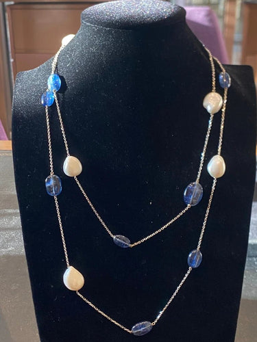 Collier Técla - Sautoir perles et saphirs en or blanc 58 Facettes