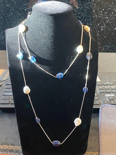 Collier Técla - Sautoir perles et saphirs en or blanc 58 Facettes