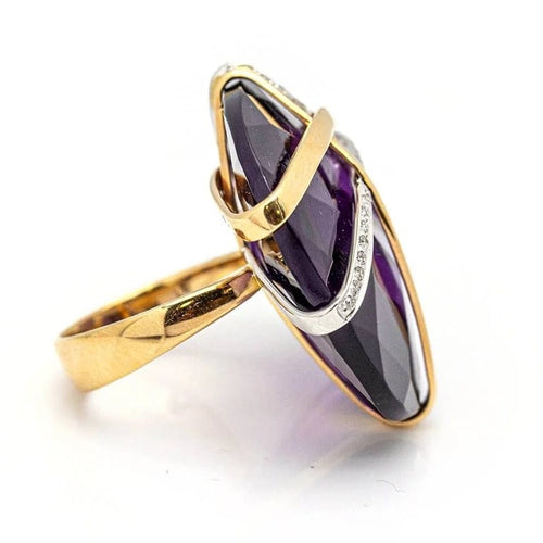 Bague 55.5 Bague bicolore design italien en or 18 kt et améthyste 58 Facettes D359741LF