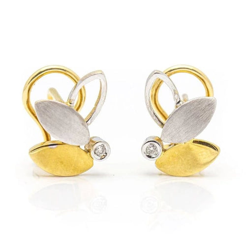 Boucles d'oreilles Boucles d'oreilles feuille en or jaune et blanc 18 carats et diamants 58 Facettes D359657LF
