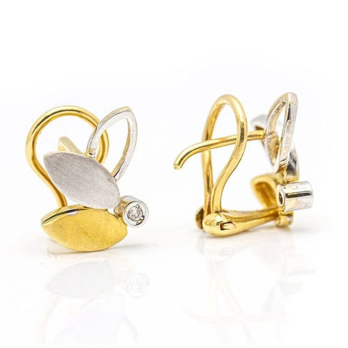 Boucles d'oreilles Boucles d'oreilles feuille en or jaune et blanc 18 carats et diamants 58 Facettes D359657LF