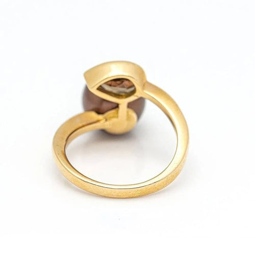 Bague 56 Bague en or rose 18 carats avec perle et quartz fumé 58 Facettes D359660LF