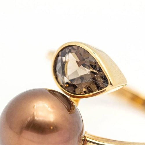 Bague 56 Bague en or rose 18 carats avec perle et quartz fumé 58 Facettes D359660LF