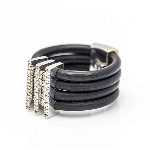 Bague 56 Bague en or blanc 18 carats, caoutchouc et diamants 58 Facettes D359663LF