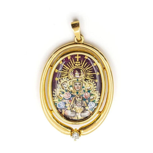 Pendentif Médaille Vierge de Montserrat en or jaune 18 carats et diamant 58 Facettes D359668LF