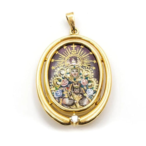 Pendentif Médaille Vierge de Montserrat en or jaune 18 carats et diamant 58 Facettes D359668LF