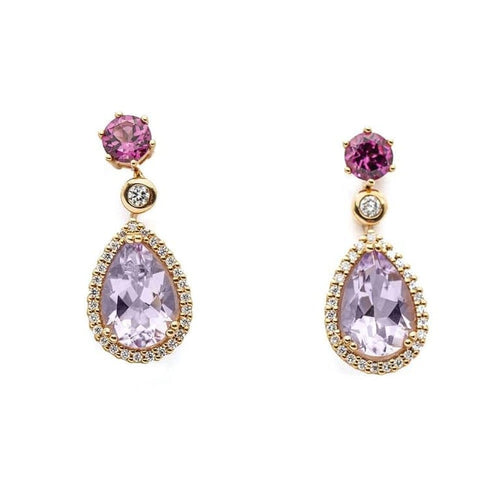 Boucles d'oreilles Boucles d’oreilles en or rose 18 carats avec diamants, améthyste et grenat 58 Facettes D359675LF