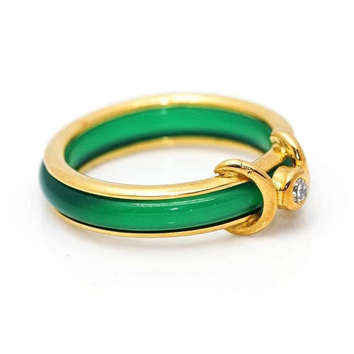 Bague 53 Bague en or jaune 18 carats avec chrysoprase et diamant 58 Facettes D359895JC
