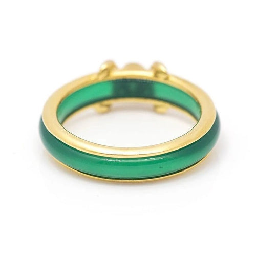 Bague 53 Bague en or jaune 18 carats avec chrysoprase et diamant 58 Facettes D359895JC