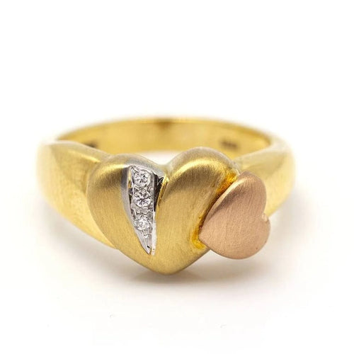 Bague 55 Bague Cœur - Bague en or jaune, rose et blanc 18 kt et diamants 58 Facettes D359898JC