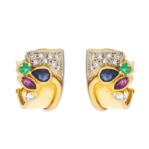 Boucles d'oreilles Boucles d'oreilles en or jaune et blanc 18 ct avec diamants et pierres 58 Facettes D359900JC