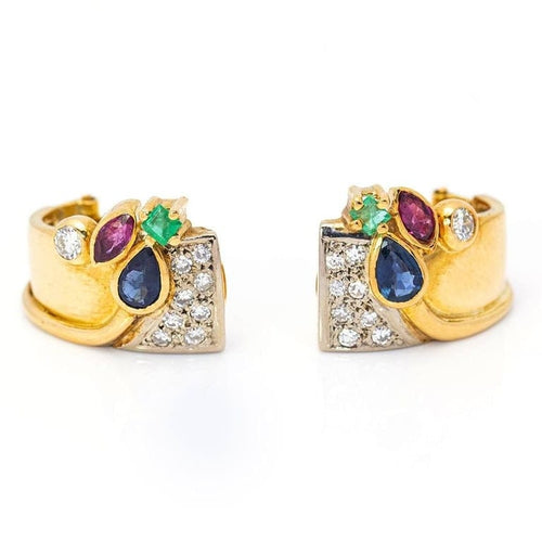Boucles d'oreilles Boucles d'oreilles en or jaune et blanc 18 ct avec diamants et pierres 58 Facettes D359900JC
