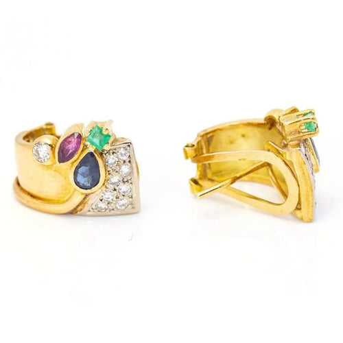 Boucles d'oreilles Boucles d'oreilles en or jaune et blanc 18 ct avec diamants et pierres 58 Facettes D359900JC