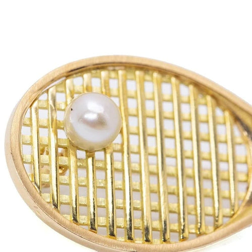 Pendentif Broche/Pendentif raquette de tennis en or jaune 18 carats et perle 58 Facettes D359908JC