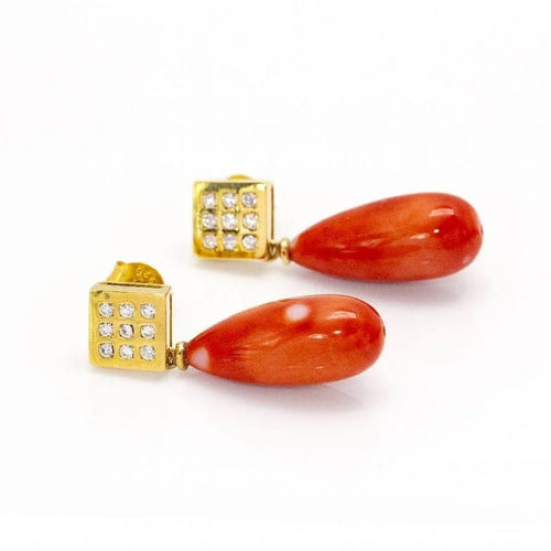 Boucles d'oreilles Boucles d'oreilles en or jaune 18 carats avec coraux et diamants 58 Facettes D360289JE