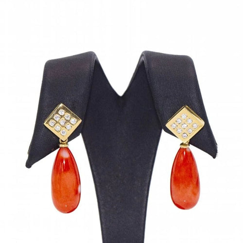 Boucles d'oreilles Boucles d'oreilles en or jaune 18 carats avec coraux et diamants 58 Facettes D360289JE