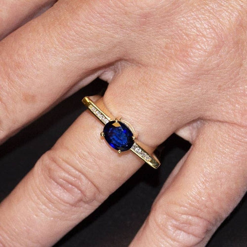 Bague 55 KLASH - Bague en or jaune 18 ct avec saphir et diamants 58 Facettes D360264JE
