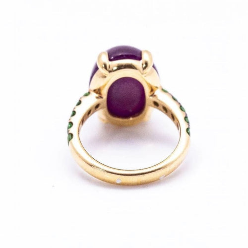 Bague 47.5 Bague en or rose - Rubis cabochon et tsavorites 58 Facettes D360369CS