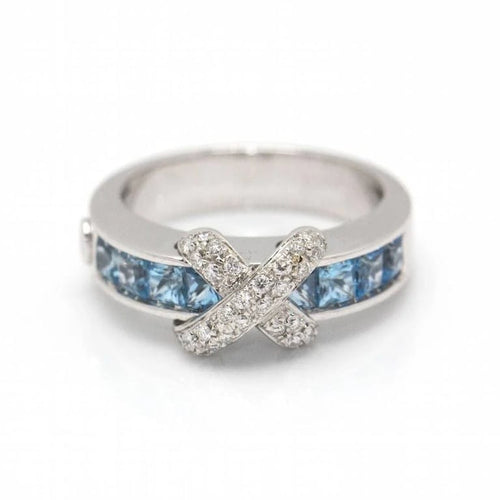 Bague 56 CENTOVENTUNO - Bague en or blanc 18 carats avec diamants et topazes bleues 58 Facettes D360500FJ