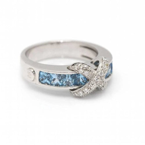 Bague 56 CENTOVENTUNO - Bague en or blanc 18 carats avec diamants et topazes bleues 58 Facettes D360500FJ