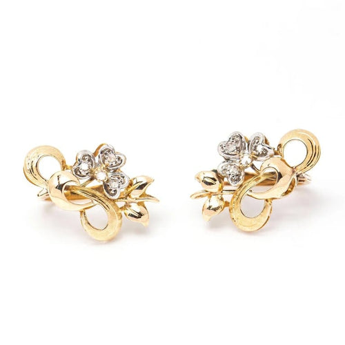 Boucles d'oreilles Boucles d’oreilles Fleur Nouveau en or jaune 18 ct et platine, diamants 58 Facettes D361032JC