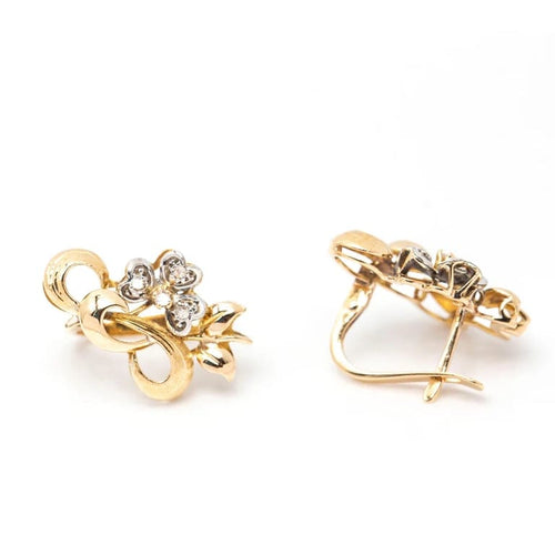 Boucles d'oreilles Boucles d’oreilles Fleur Nouveau en or jaune 18 ct et platine, diamants 58 Facettes D361032JC