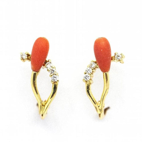 Boucles d'oreilles Boucles d'oreilles en or jaune 18 carats avec corail et diamants 58 Facettes D361041JC