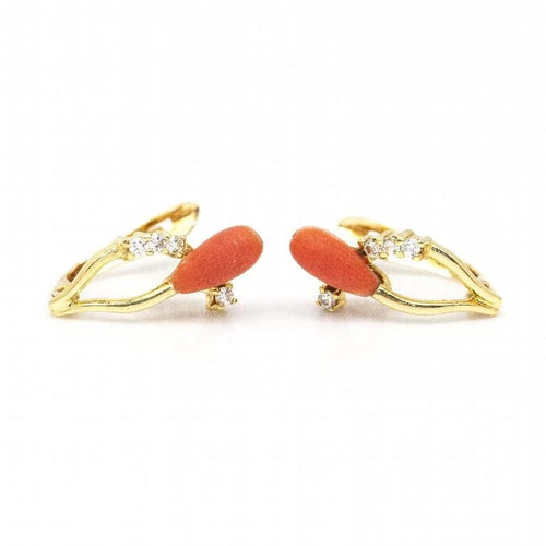 Boucles d'oreilles Boucles d'oreilles en or jaune 18 carats avec corail et diamants 58 Facettes D361041JC