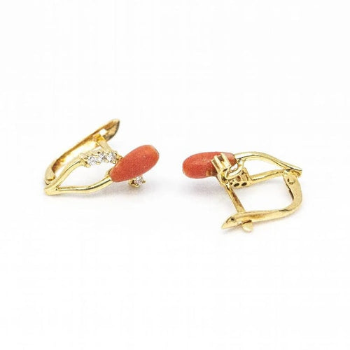 Boucles d'oreilles Boucles d'oreilles en or jaune 18 carats avec corail et diamants 58 Facettes D361041JC