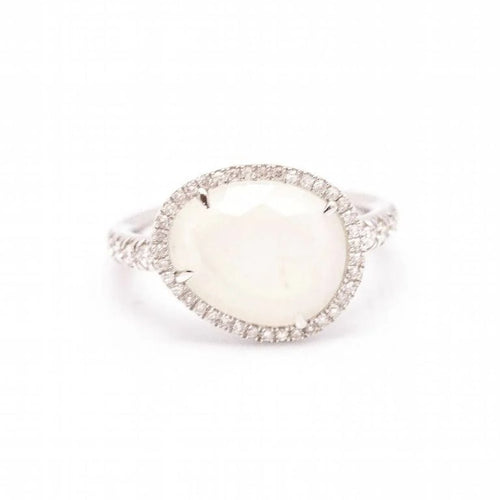 Bague 54 MIMI MILANO MIMI LUNA - Bague en or blanc 18 carats, diamants et pierre de lune 58 Facettes D361615UZ