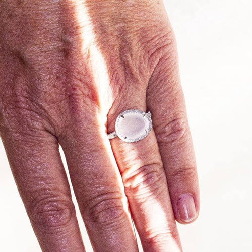 Bague 54 MIMI MILANO MIMI LUNA - Bague en or blanc 18 carats, diamants et pierre de lune 58 Facettes D361615UZ
