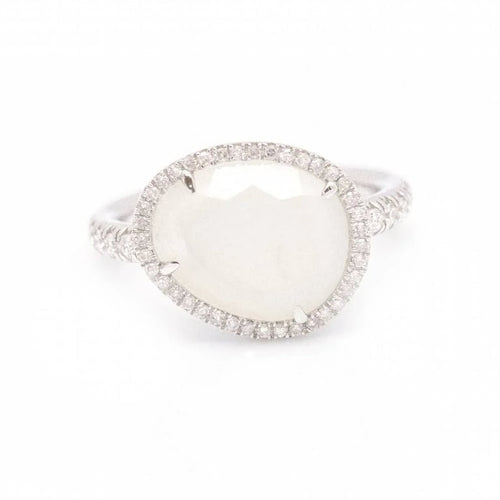 Bague 54 MIMI MILANO MIMI LUNA - Bague en or blanc 18 carats, diamants et pierre de lune 58 Facettes D361615UZ
