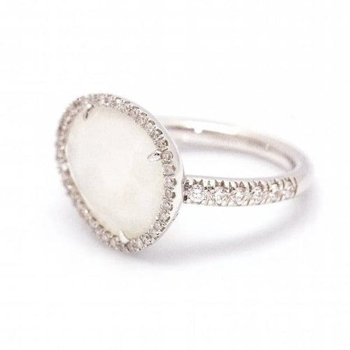 Bague 54 MIMI MILANO MIMI LUNA - Bague en or blanc 18 carats, diamants et pierre de lune 58 Facettes D361615UZ