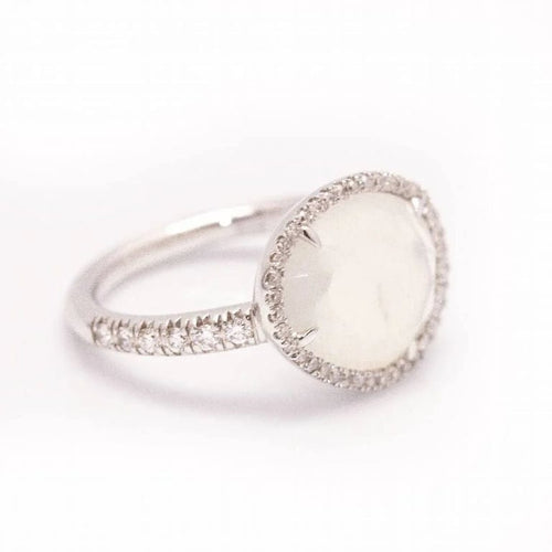 Bague 54 MIMI MILANO MIMI LUNA - Bague en or blanc 18 carats, diamants et pierre de lune 58 Facettes D361615UZ