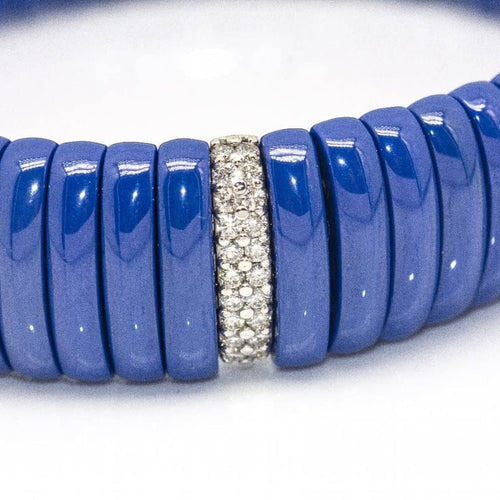 Bracelet JARRETIERE - Bracelet élastique en or blanc 18 kt, diamants et céramique bleue 58 Facettes D362071SO