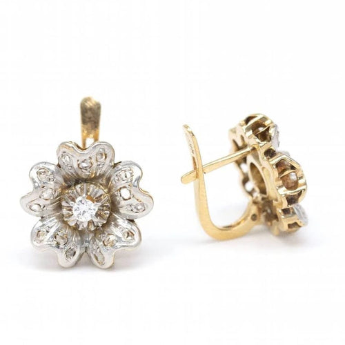 Boucles d'oreilles Boucles d'oreilles fleurs bicolores en or 18 carats et diamants 58 Facettes D362768RR