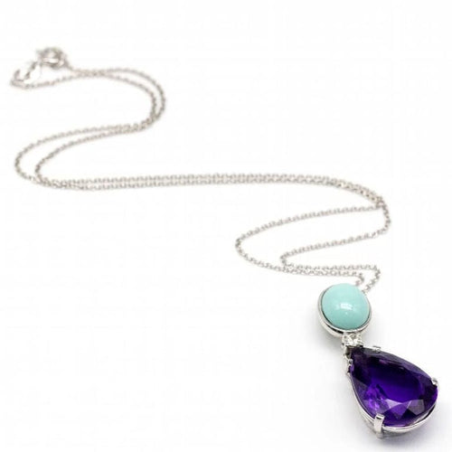Collier Collier persan en or blanc 18 carats avec turquoise, diamant et améthyste 58 Facettes D362788JE